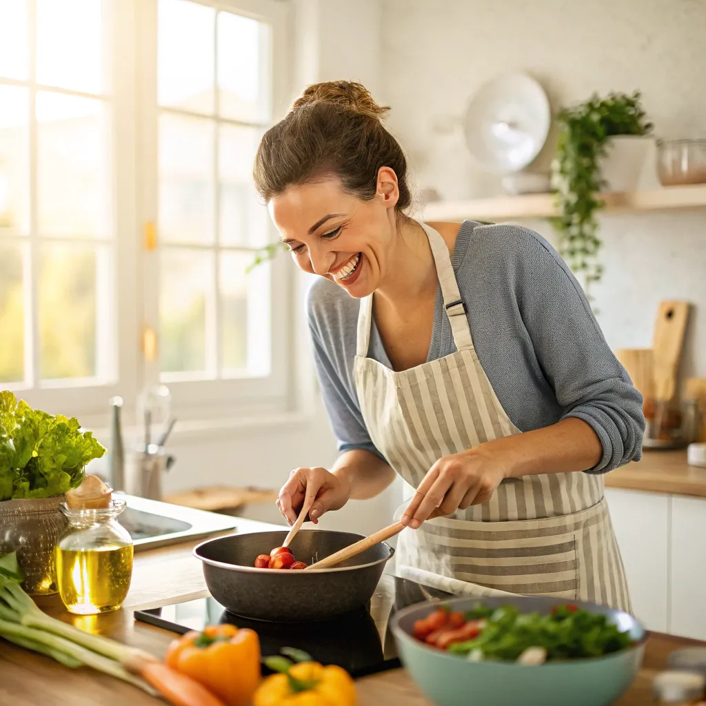 Smiling customer enjoying cooking