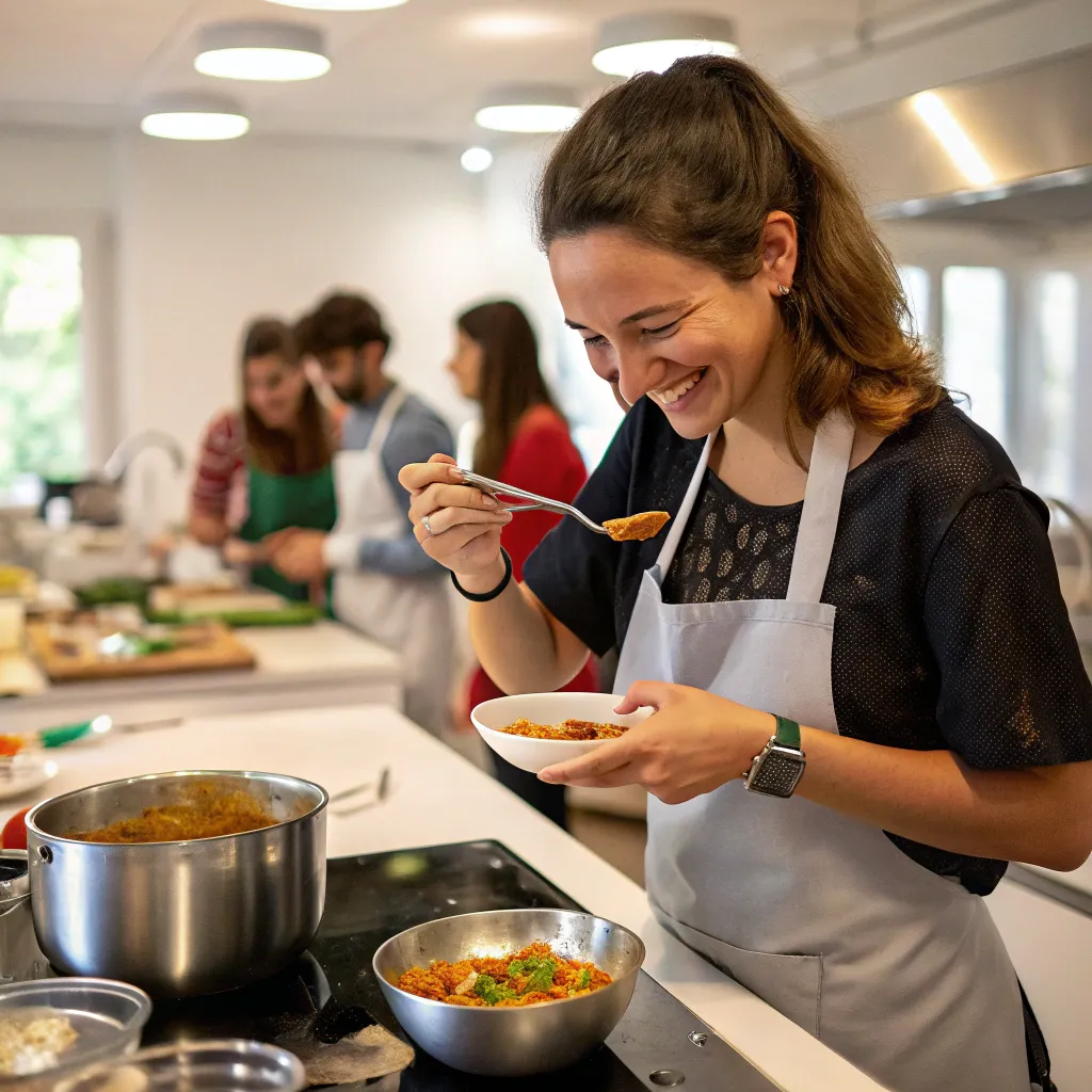 Satisfied customer in cooking class